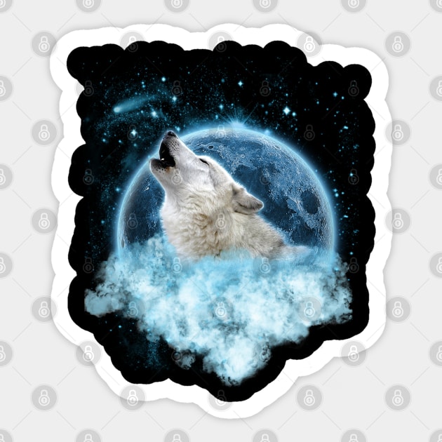 Grey Wolf Blue Moon Dream Catcher Sticker by Ratherkool